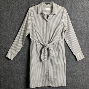 Calvin Klein Shirt Dress Sz 10 Light Weight Cotton Sheath Attached Sash Stripe